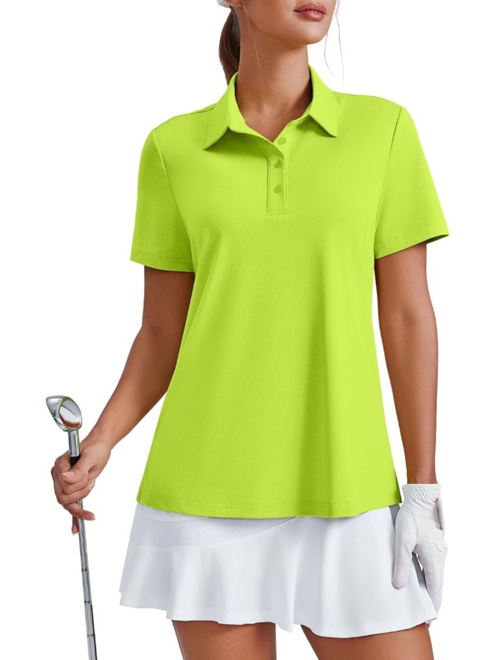 Womens Lime Green 4 Button Golf Polo UPF50+ Quick Dry Tennis Collared Relax Fit